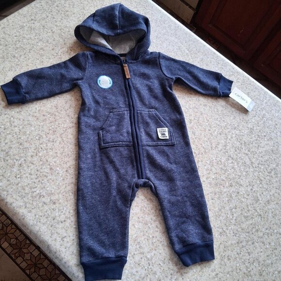 Carter's Baby Boys' Navy Hooded/Eared Romper Baby 6 months - Picture 1 of 7